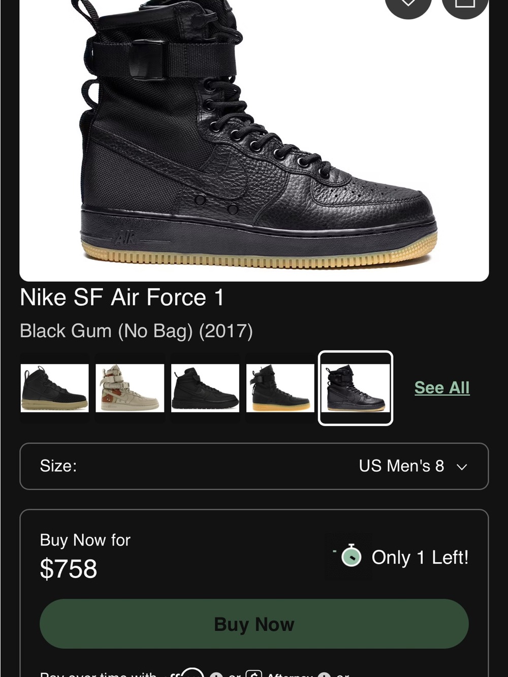 Nike SF Air Force 1 High Top Boots - Black with Gum Sole